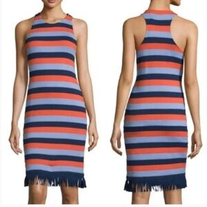 Tory Burch Ariana Striped Fringed Tank Dress L